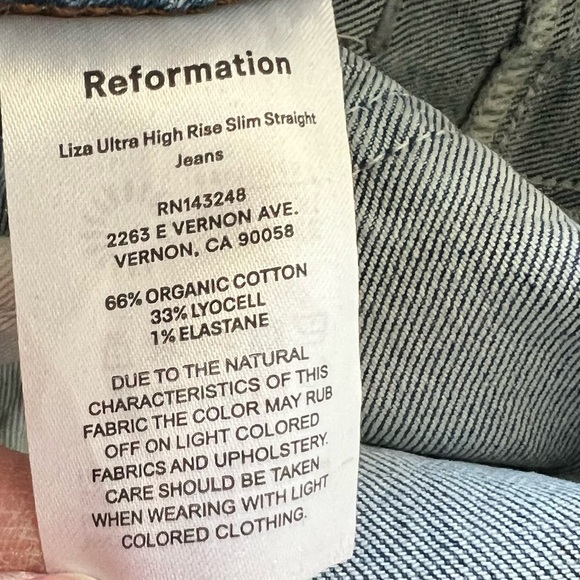 New Reformation Liza Ultra High Rise Straight Leg Jeans Malta NWT Denim Women 28 - Picture 12 of 13